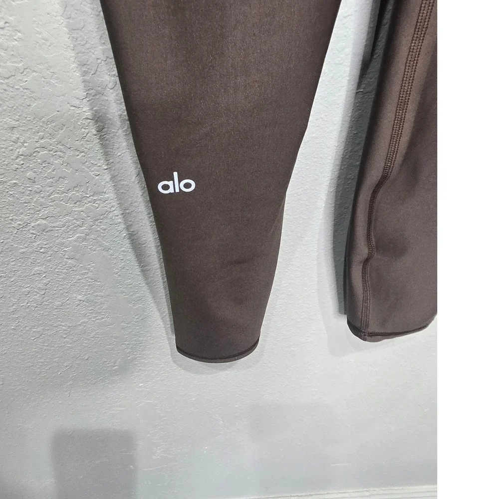 Alo Yoga Airlift Leggings Womens Medium Brown High Waist Shiny 7/8 Length